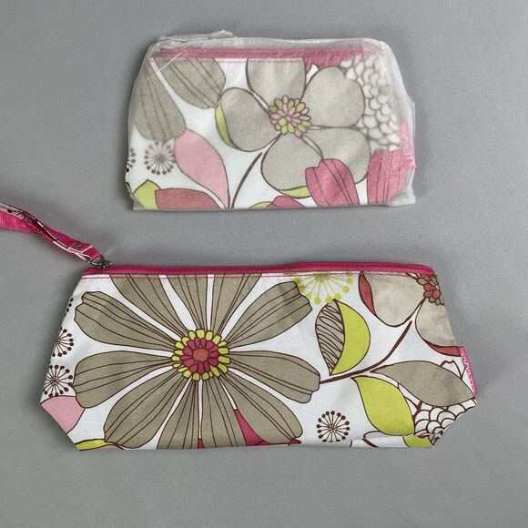 CLINIQUE Floral Print Zip Top Cosmetic Cases 10"x5" & 6"X4" Set of 2 - Picture 2 of 11
